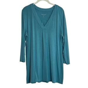 Sigrid Olsen Signature Womens Tunic Top L Teal Blue Bamboo Blend Relaxed Fit